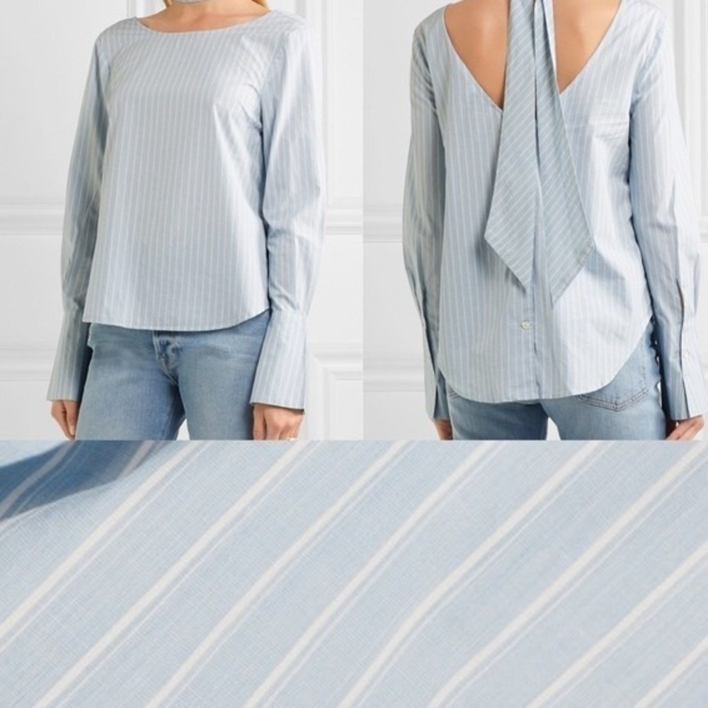 FRAME Blue Sky Blanc Stripe Long Sleeve Back Button Up Shirt Women's Size S EUC